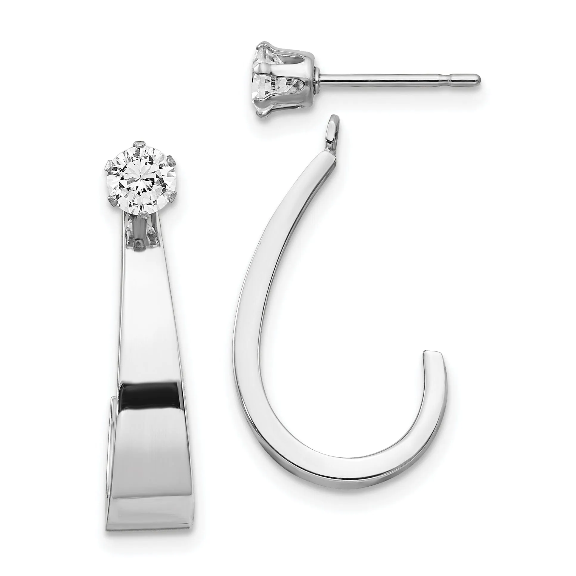 14k White Gold J Hoop Earring Jackets with C.Z Earrings