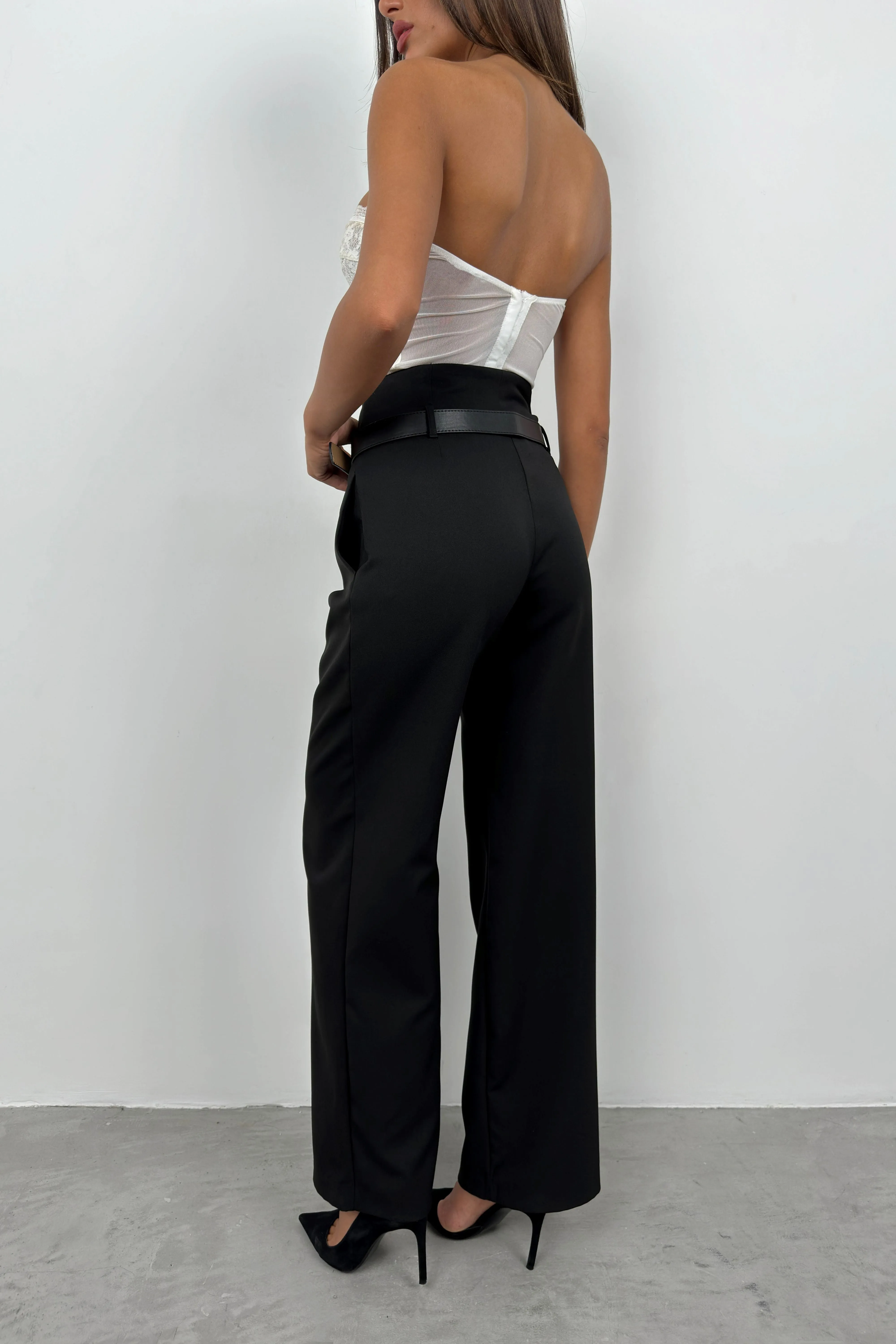 Belt Detail High Waist Trousers