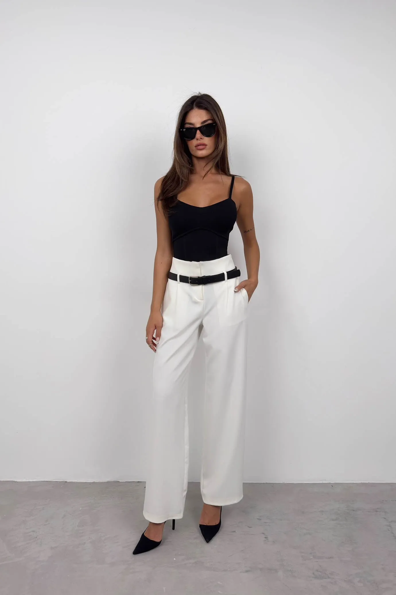 Belt Detail High Waist Trousers