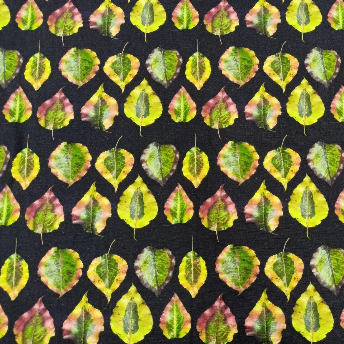 Black & yellow Leaf Print Cotton Linen Fabric