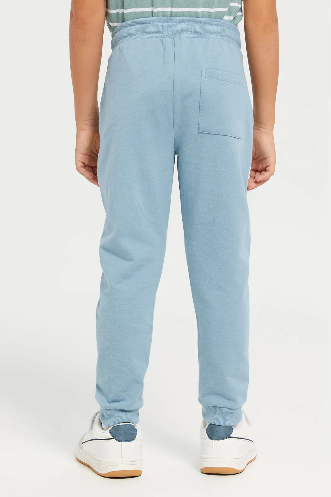 Blue Stretch Printed Track Pant