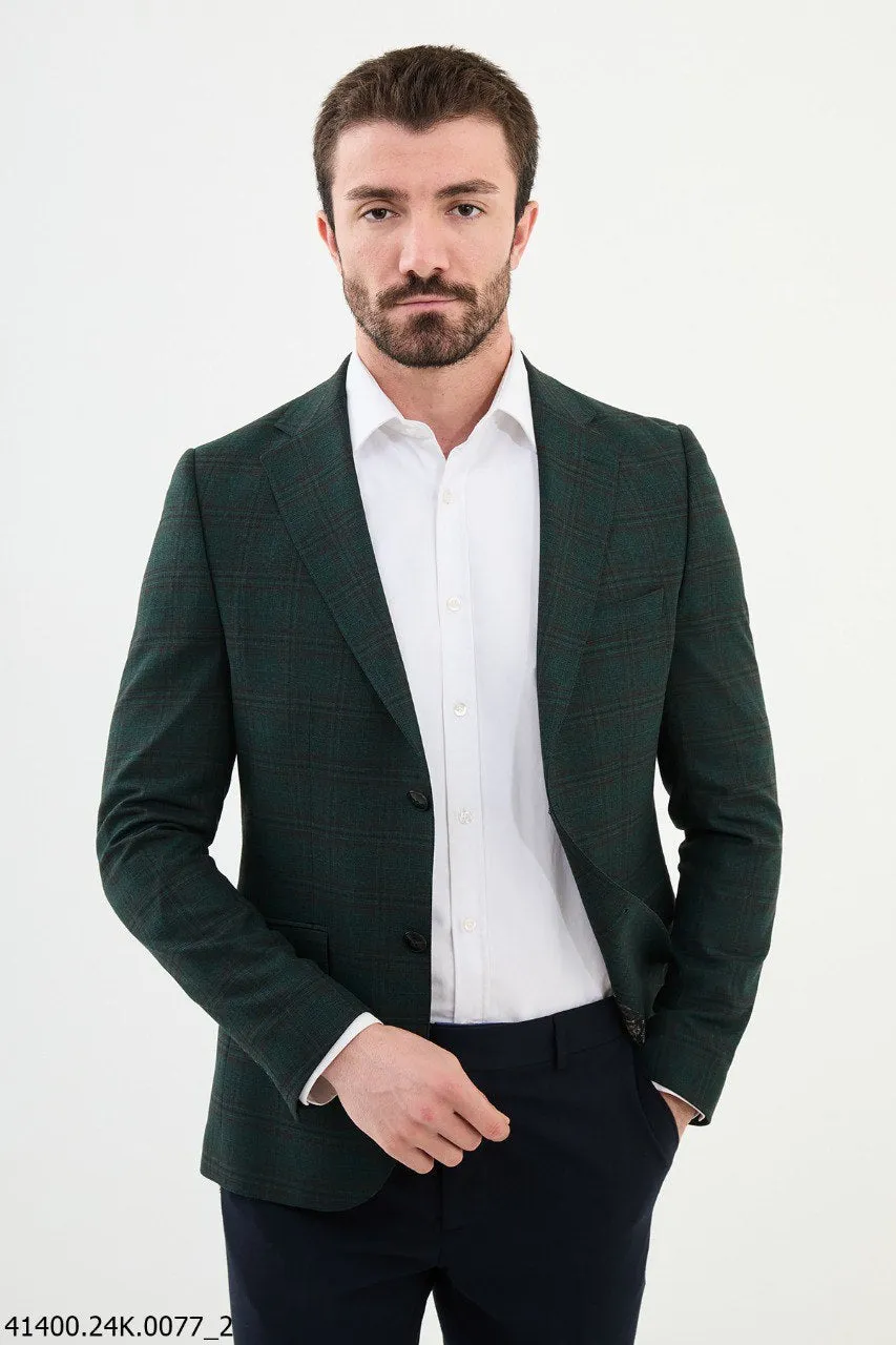 Bojoni Belmonte Slim Fit  Green Plaid  Blazer