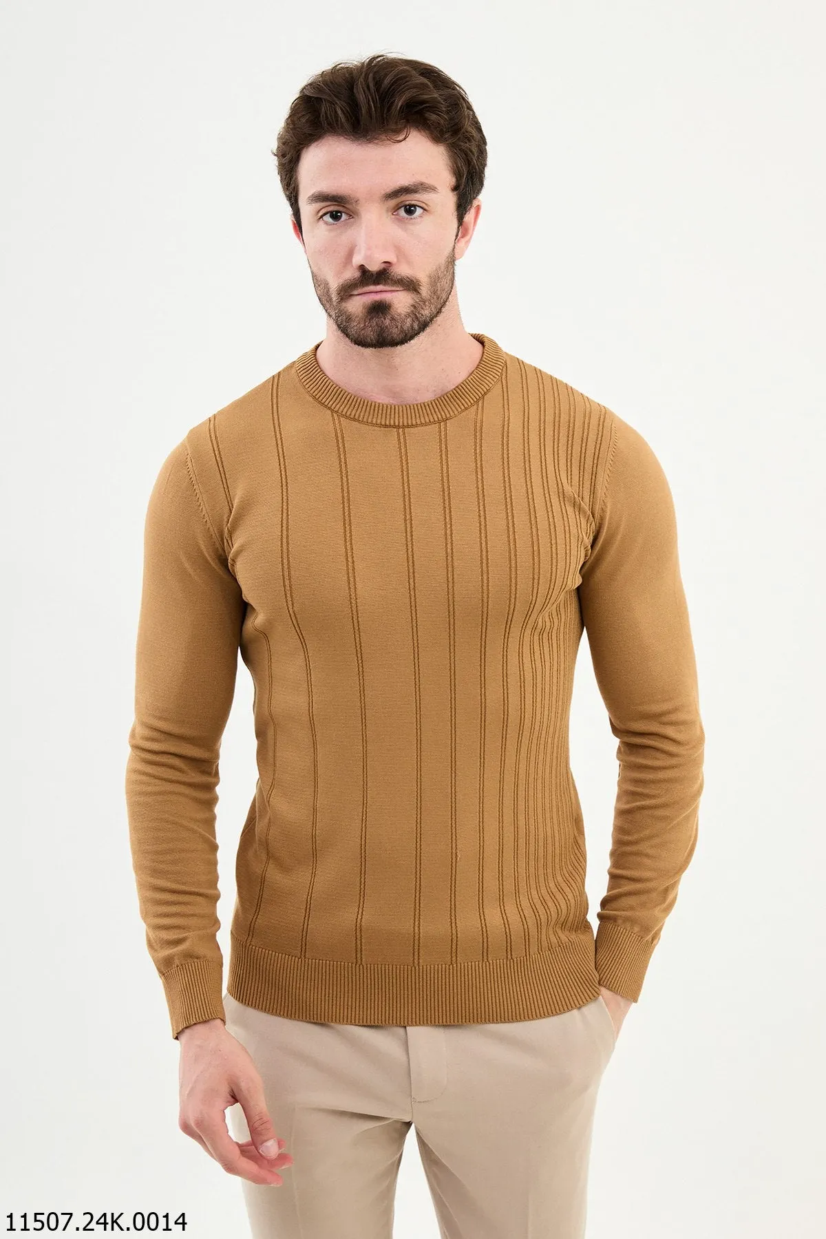 Bojoni Chicago Slim Fit Camel Knitted Sweater