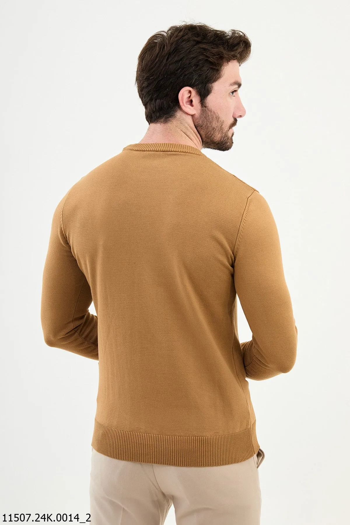 Bojoni Chicago Slim Fit Camel Knitted Sweater