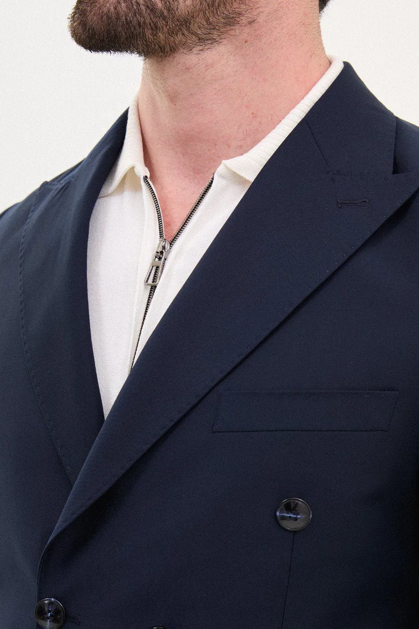 Bojoni Pezza Slim Fit Navy Double Breasted Blazer