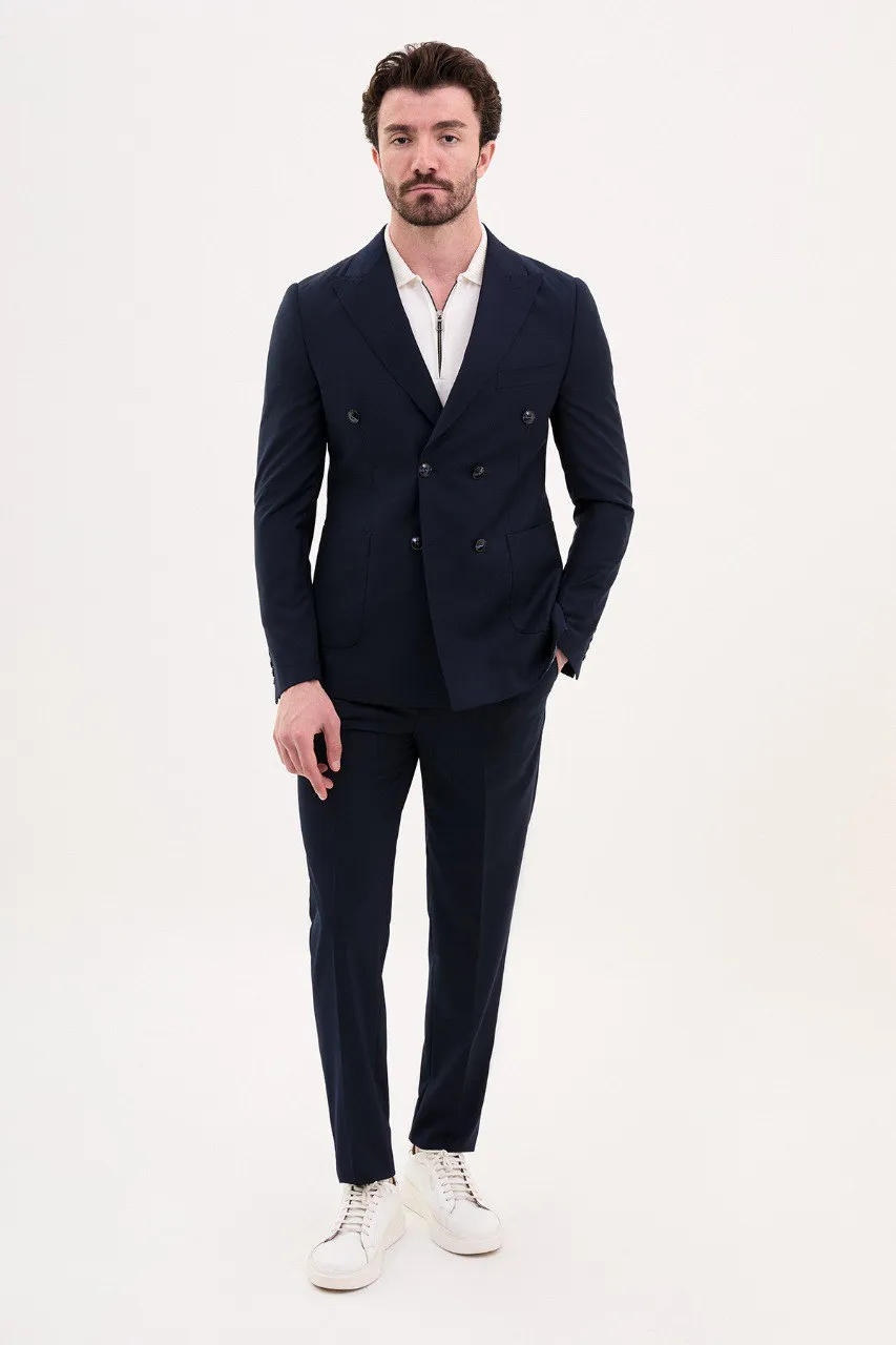 Bojoni Pezza Slim Fit Navy Double Breasted Blazer