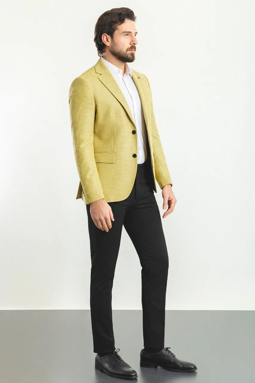 Bojoni Torretta Slim Fit Yellow Plaid Blazer