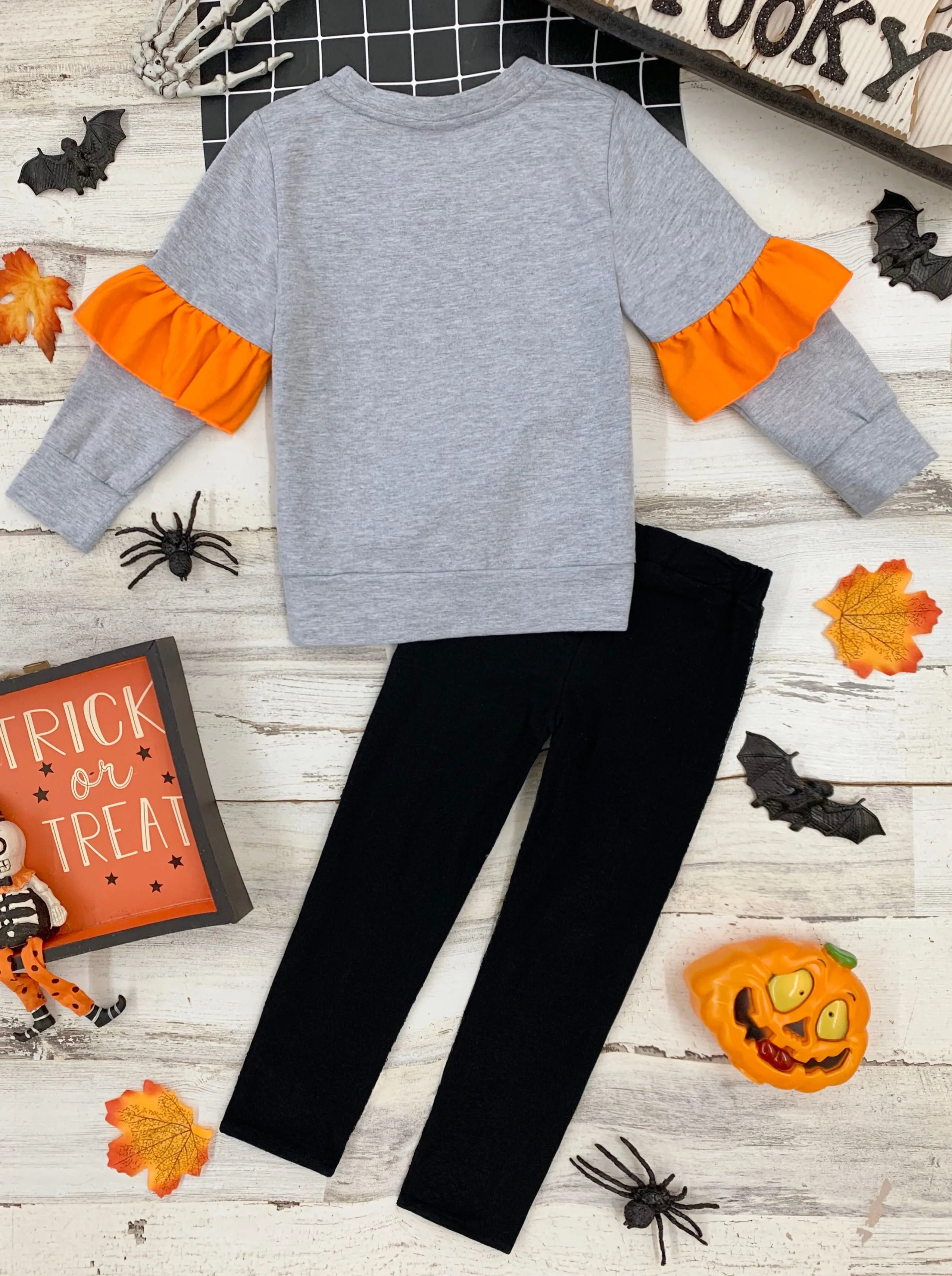 Boo-tiful Ruffle Sleeve Sweater And Sequin Legging Set