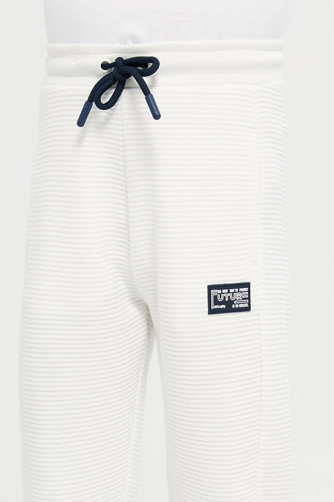 Boys White Ottoman Ribbed Track Active Pants