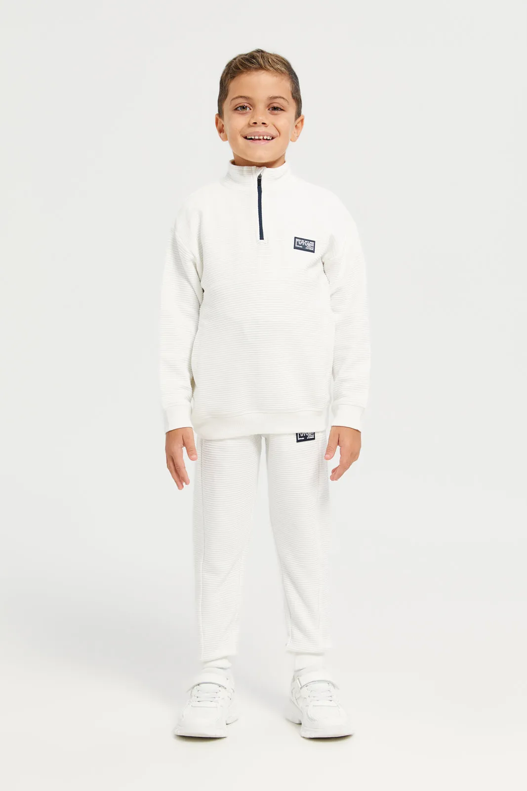 Boys White Ottoman Ribbed Track Active Pants