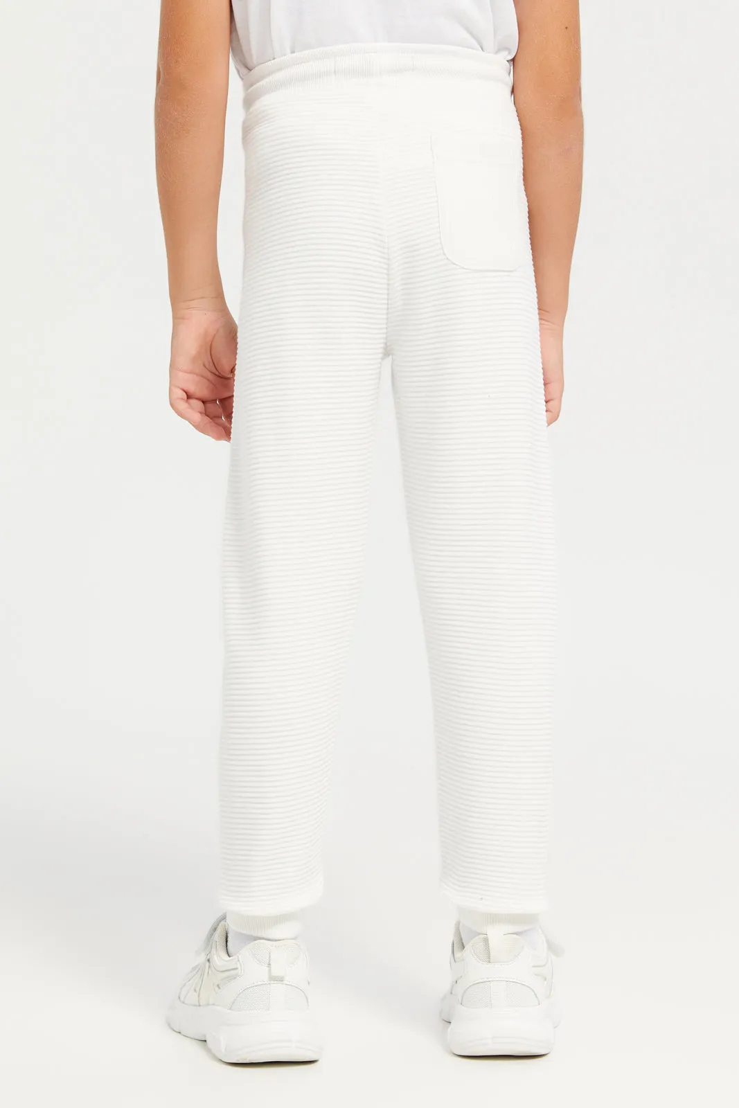 Boys White Ottoman Ribbed Track Active Pants