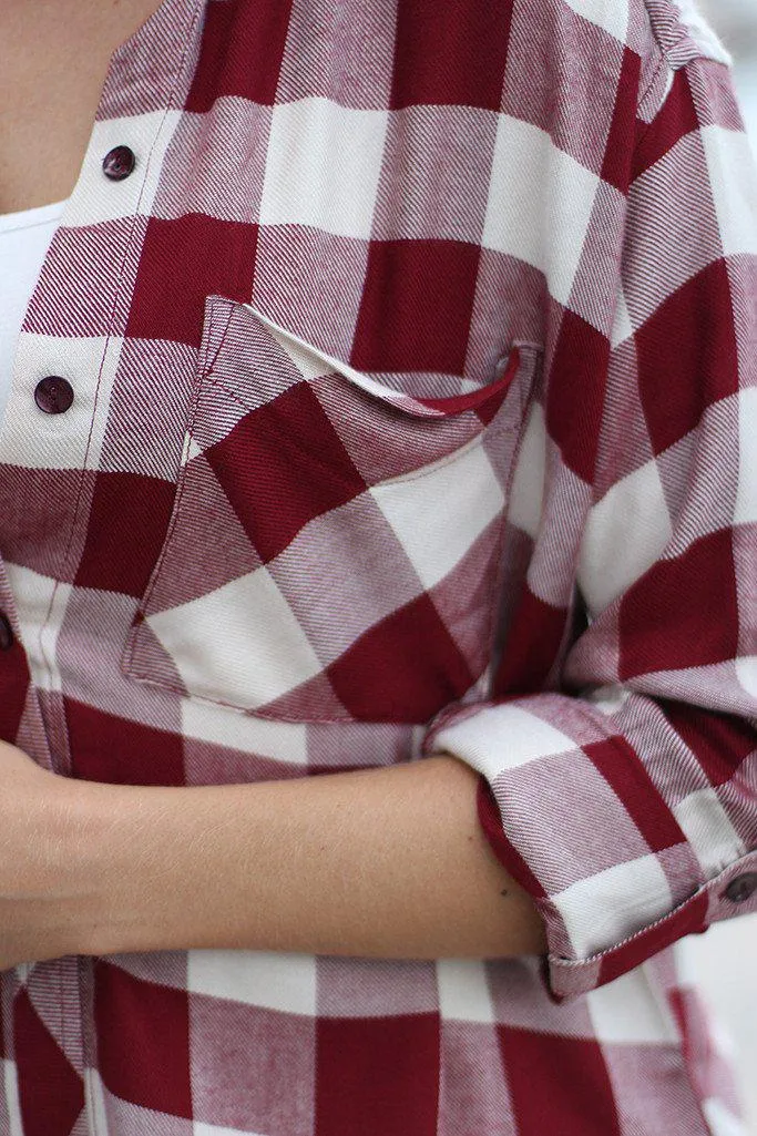 Burgundy Plaid Tunic Top