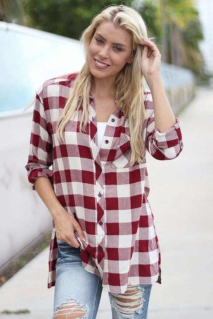 Burgundy Plaid Tunic Top