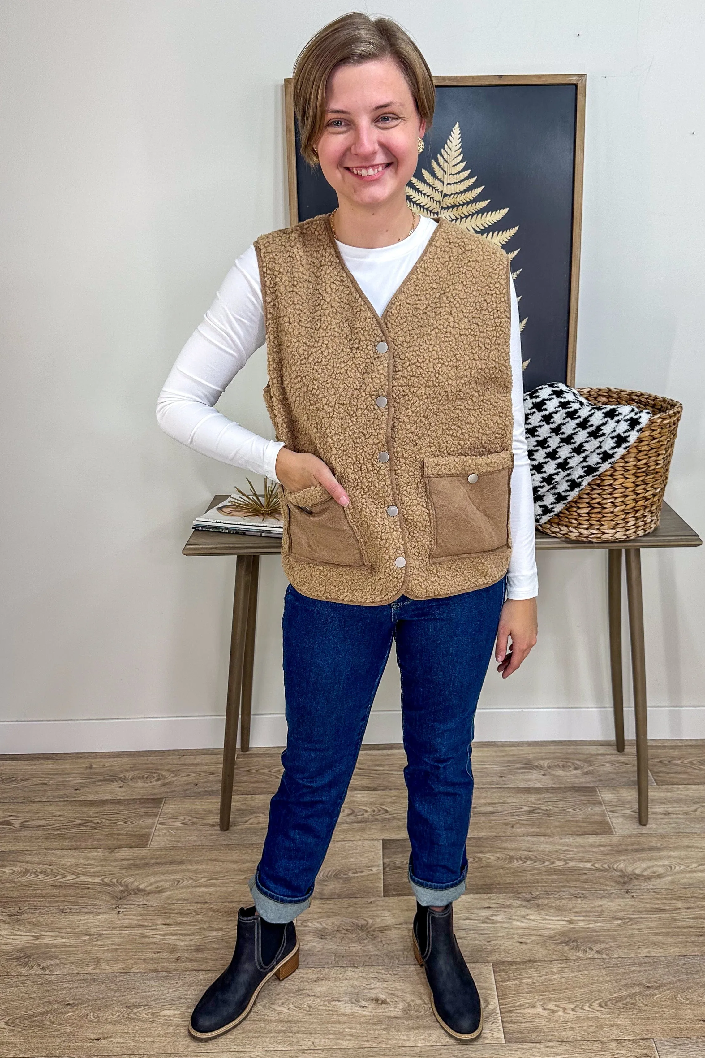 Camel Button Down Sherpa Vest