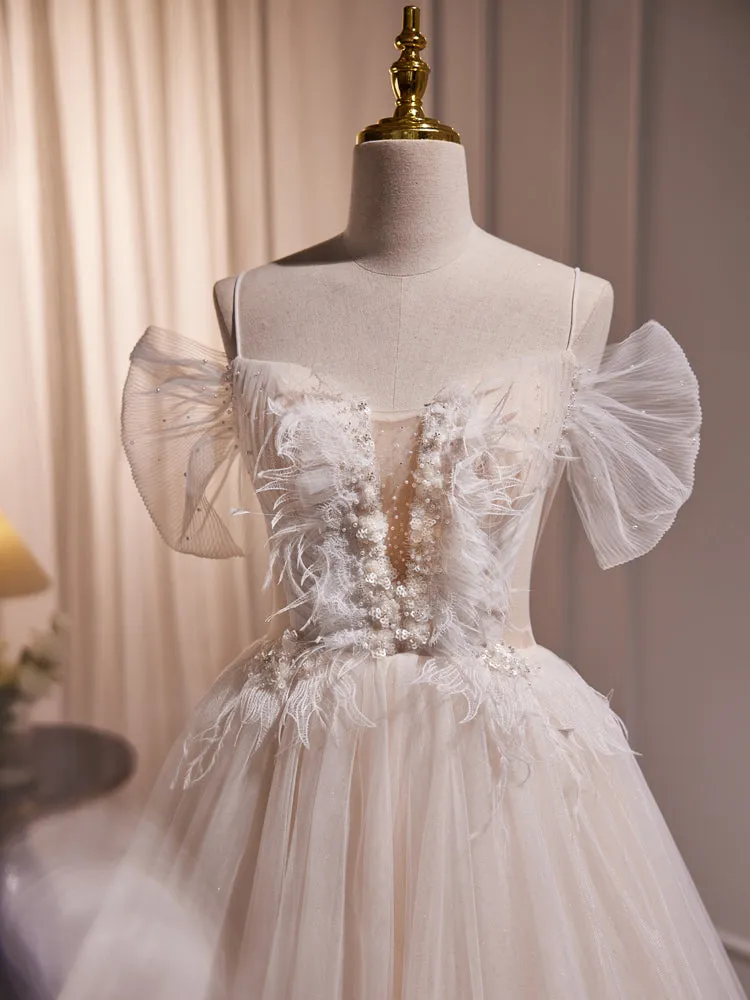 Charming Ivory A-Line Ball Gown Tulle Long Wedding Dresses