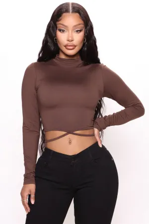 Christina Long Sleeve Crop Top - Chocolate