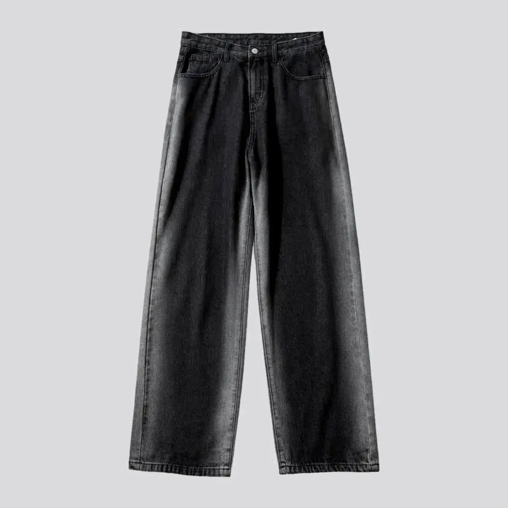 Contrast-bands men's baggy jeans