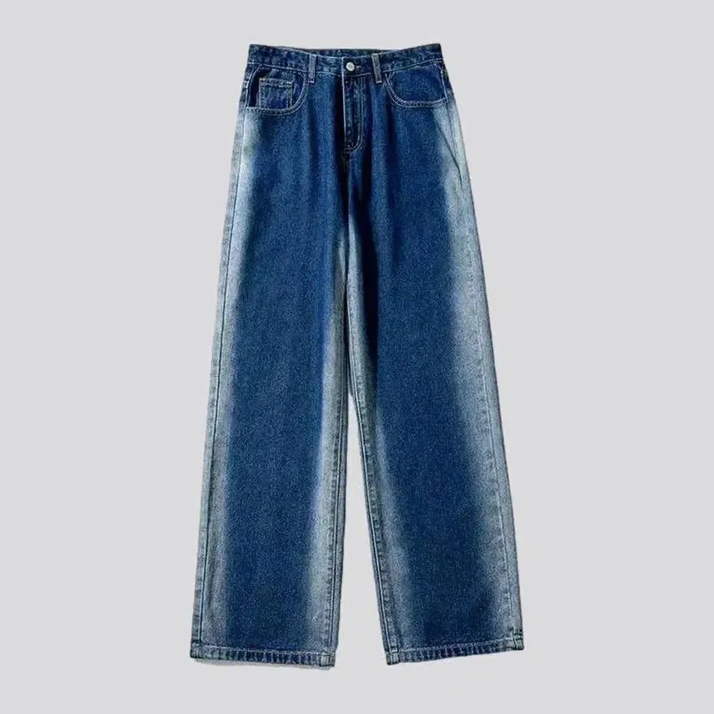 Contrast-bands men's baggy jeans