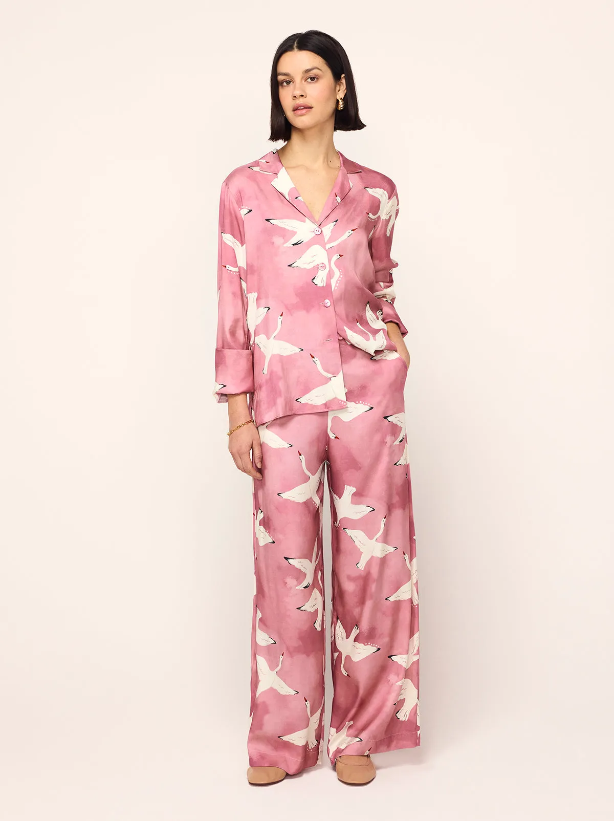 Cosima Pink Swans Print Trousers