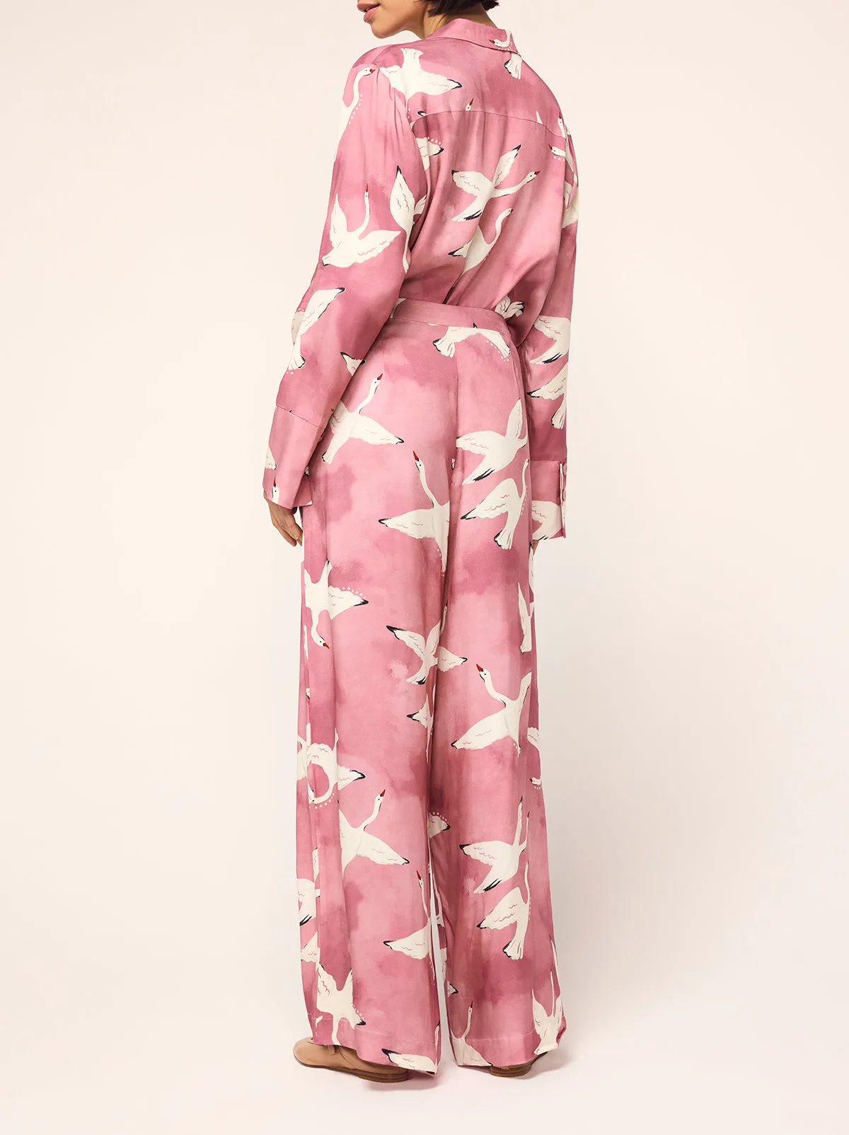 Cosima Pink Swans Print Trousers