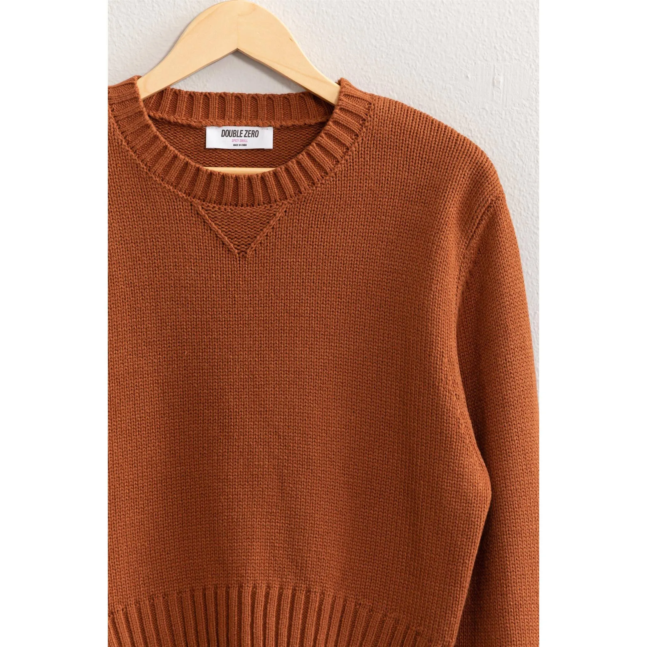 CREW NECK CROPPED KNIT SWEATER