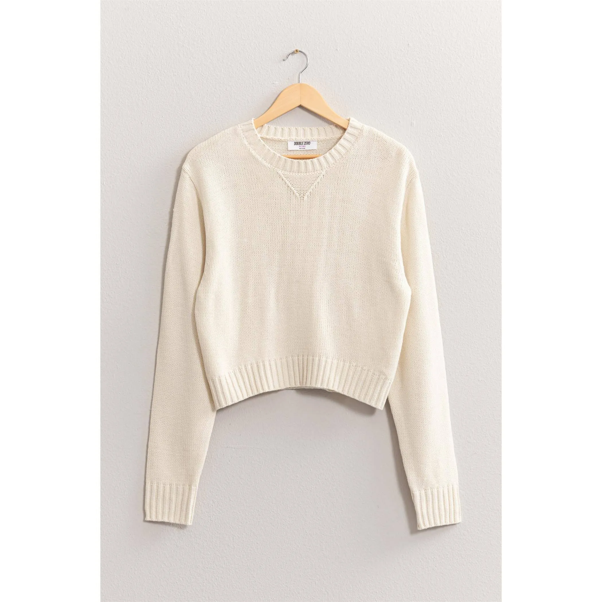 CREW NECK CROPPED KNIT SWEATER