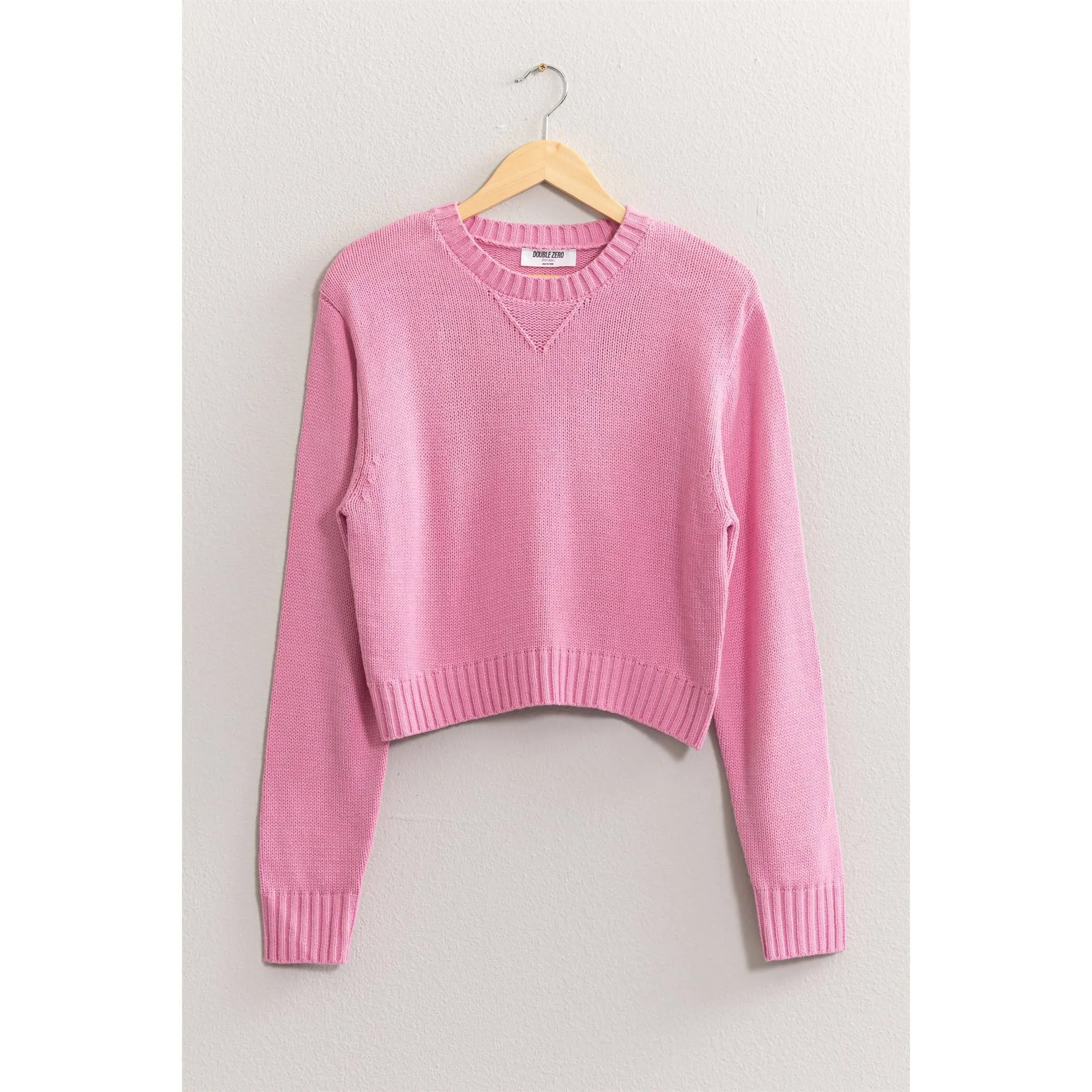 CREW NECK CROPPED KNIT SWEATER