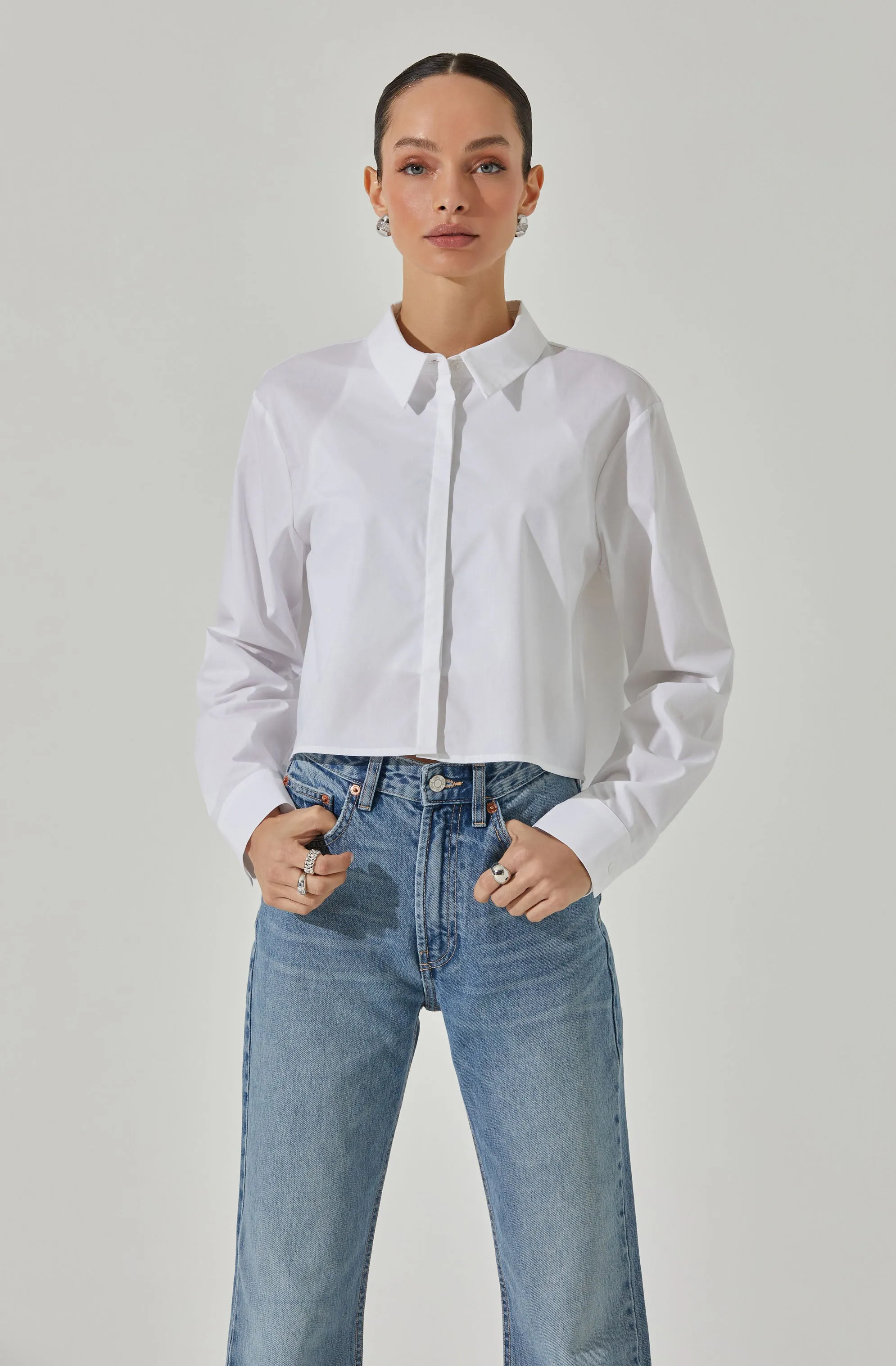 Cropped Tie Back Collared Shirt