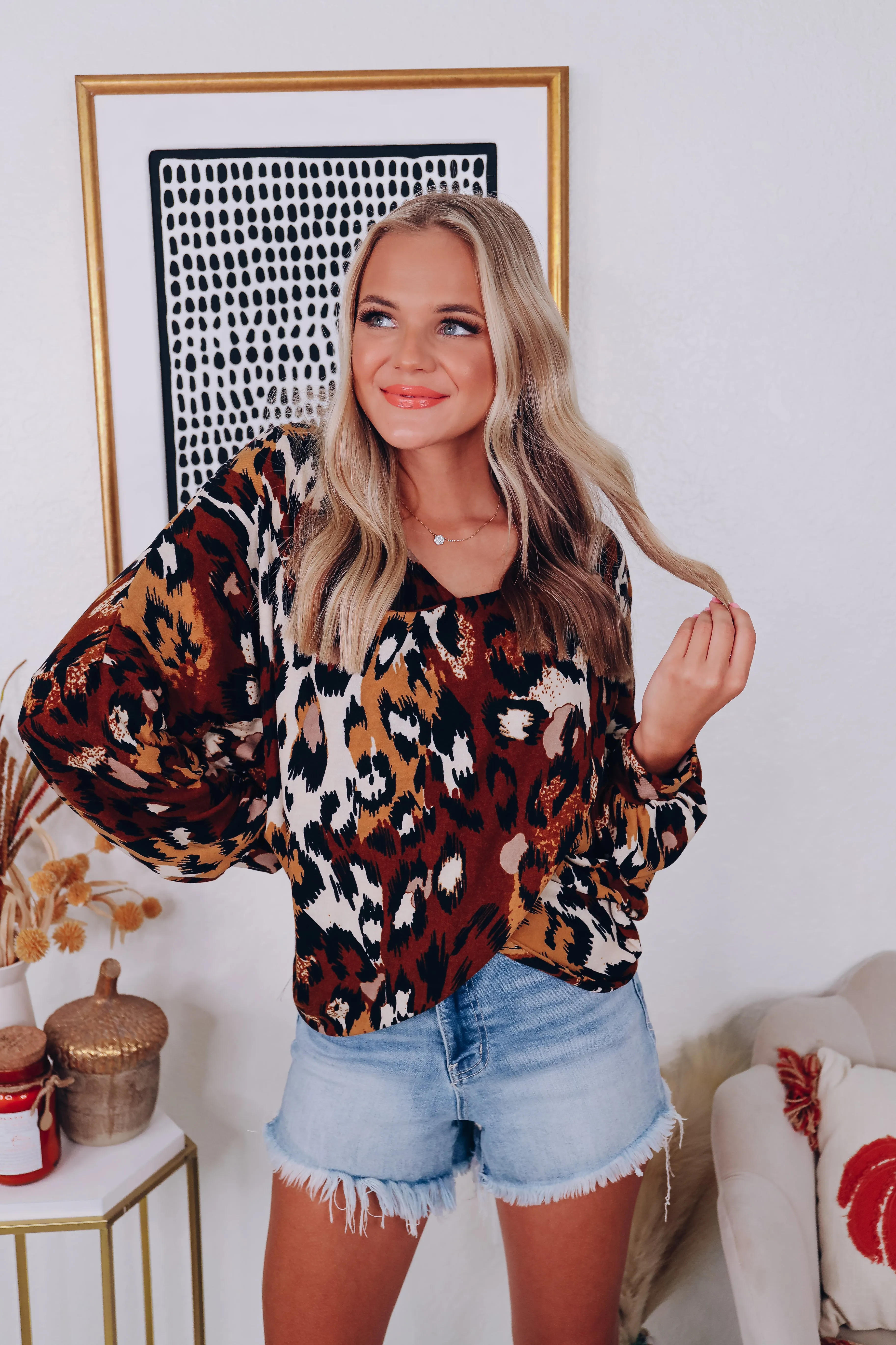 Cross Front Animal Print Top - Brown/Black