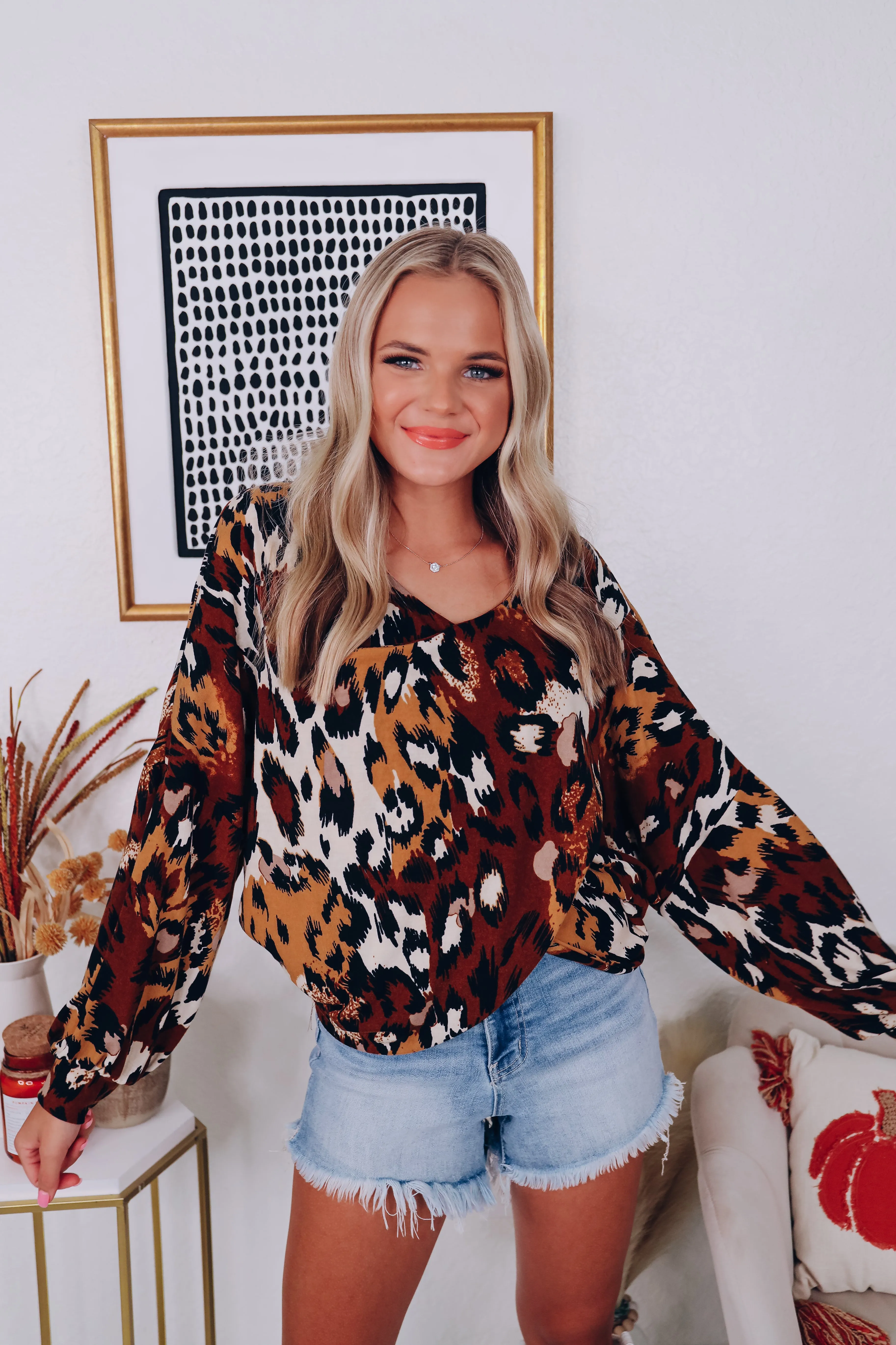 Cross Front Animal Print Top - Brown/Black