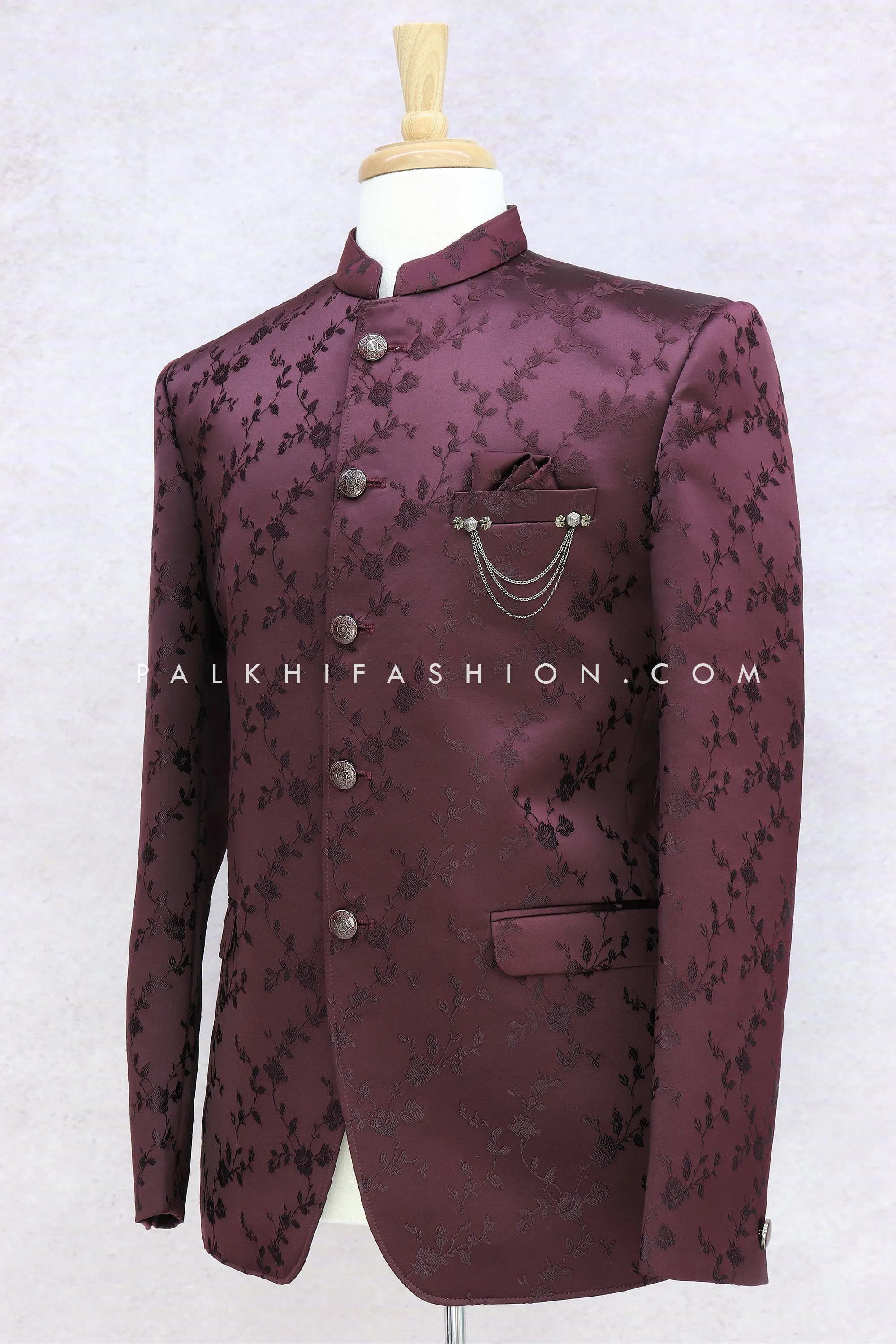 Dark Maroon Jodhpuri Suit With Appealing Work