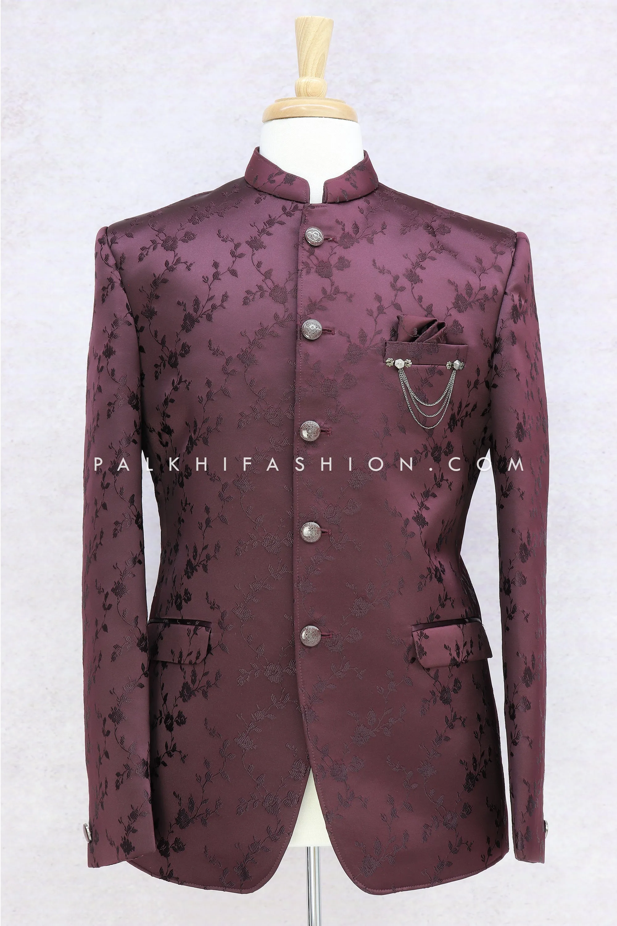 Dark Maroon Jodhpuri Suit With Appealing Work