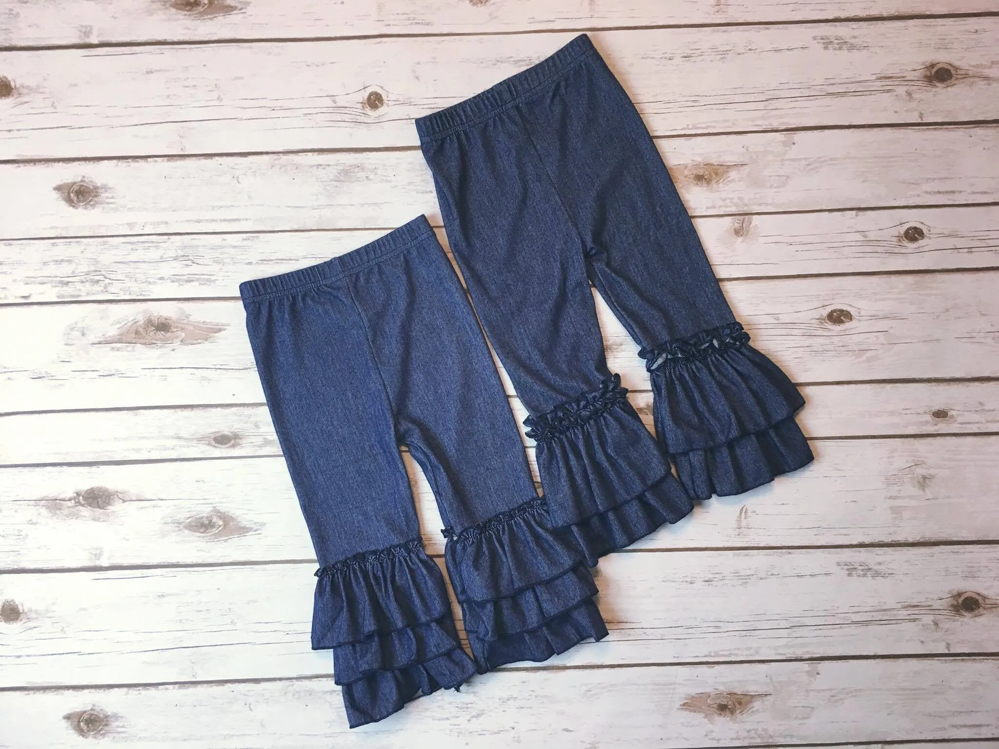 Denim Chambray Waterfall Ruffle Pants