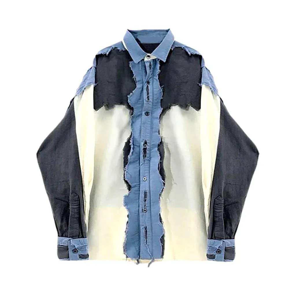 Fashion mixed-fabrics jeans jacket
 for women