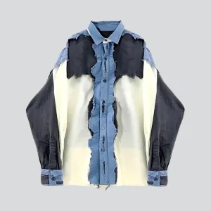 Fashion mixed-fabrics jeans jacket
 for women