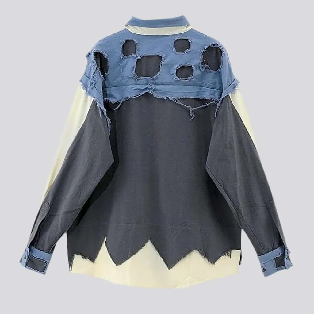 Fashion mixed-fabrics jeans jacket
 for women