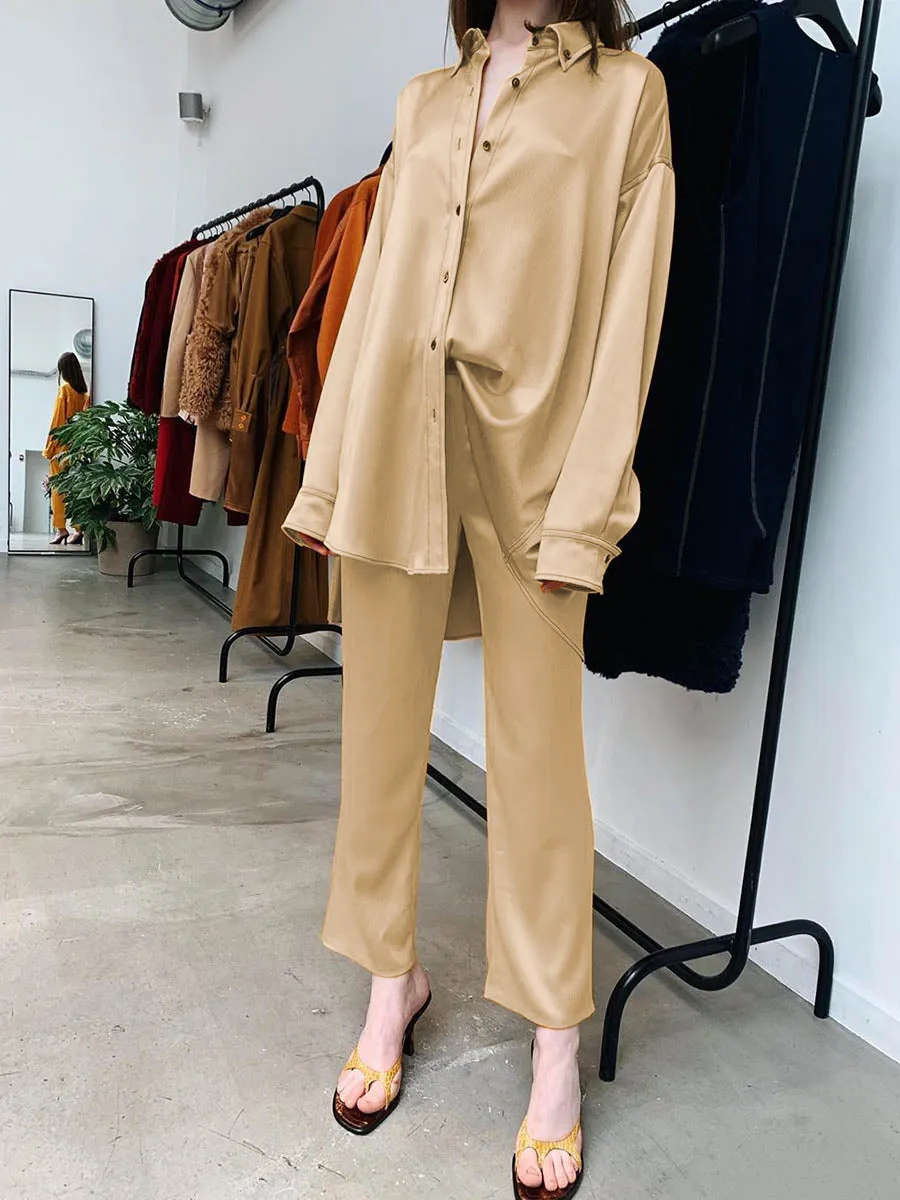 Fashionable Simple Casual Loose Shirt Pants Suit