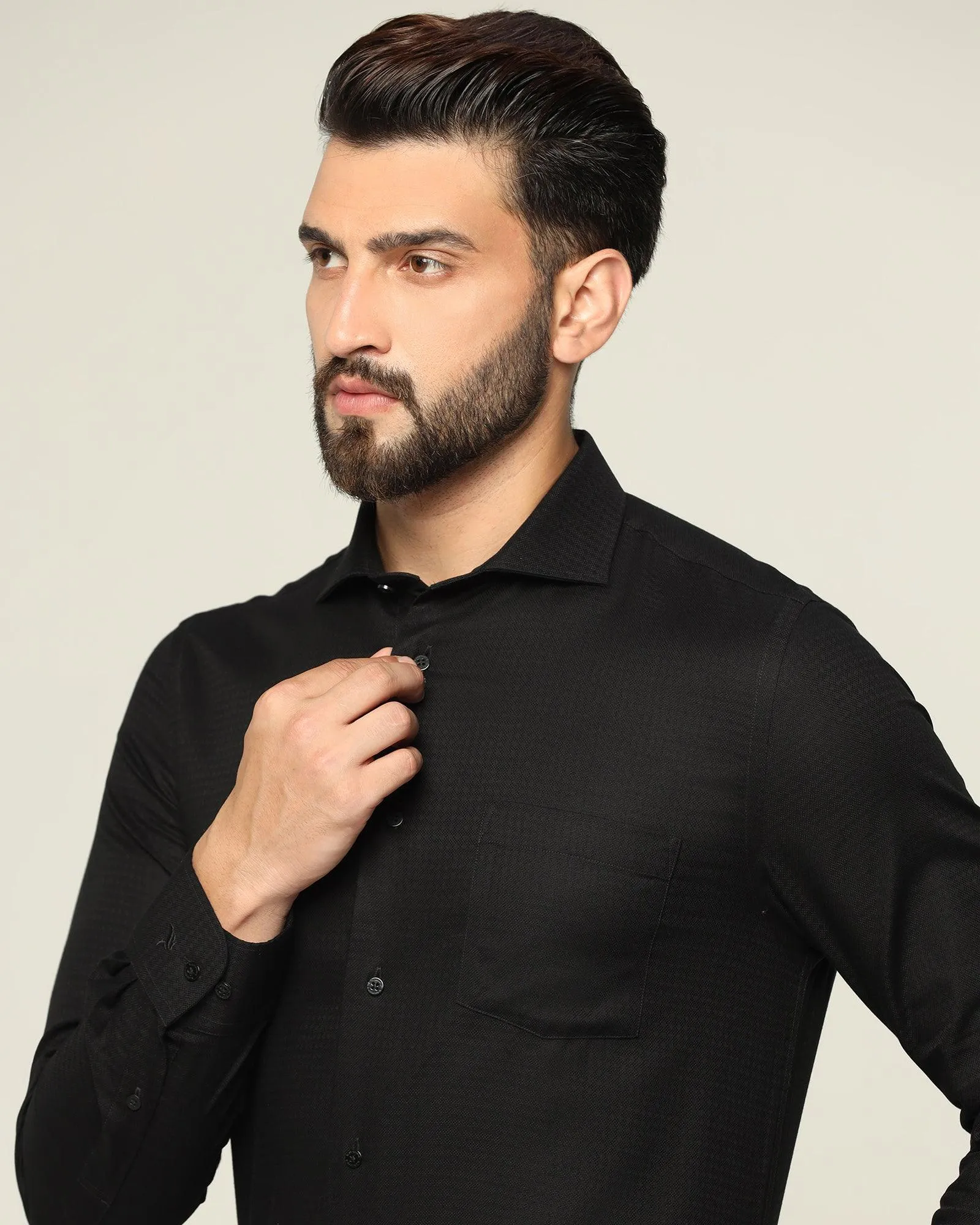 Formal Black Textured Shirt - Jen