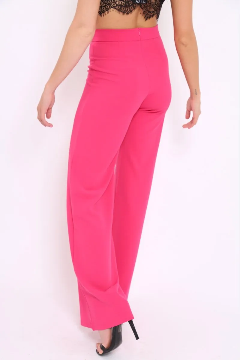 Fuchsia High Waist Flare Trousers -Tisha