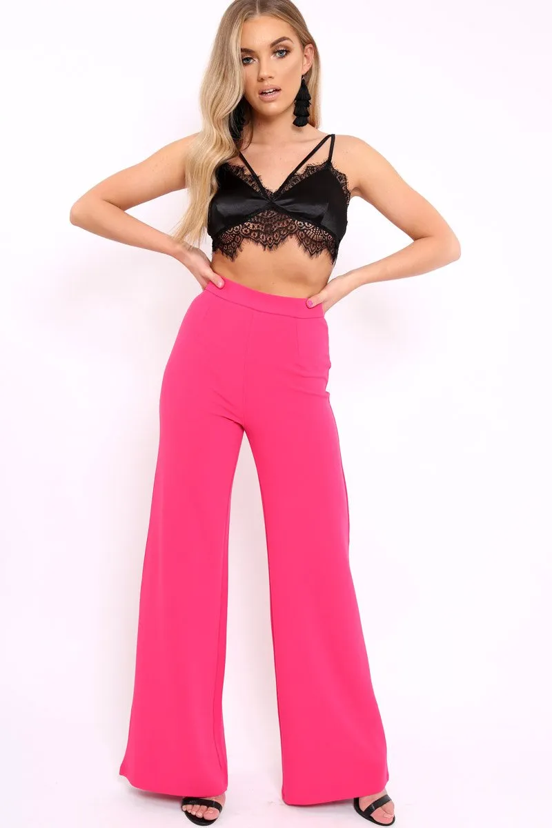 Fuchsia High Waist Flare Trousers -Tisha