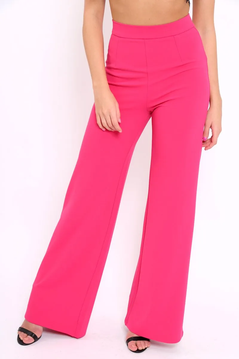 Fuchsia High Waist Flare Trousers -Tisha