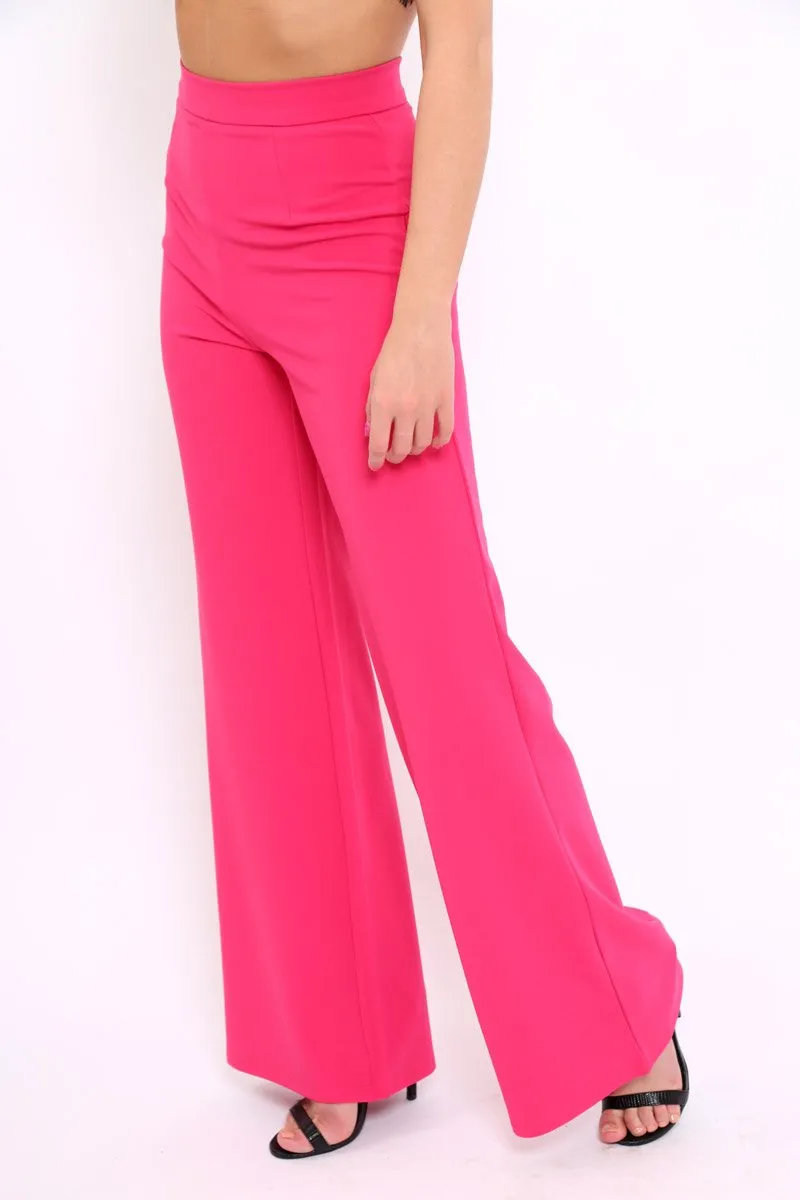 Fuchsia High Waist Flare Trousers -Tisha