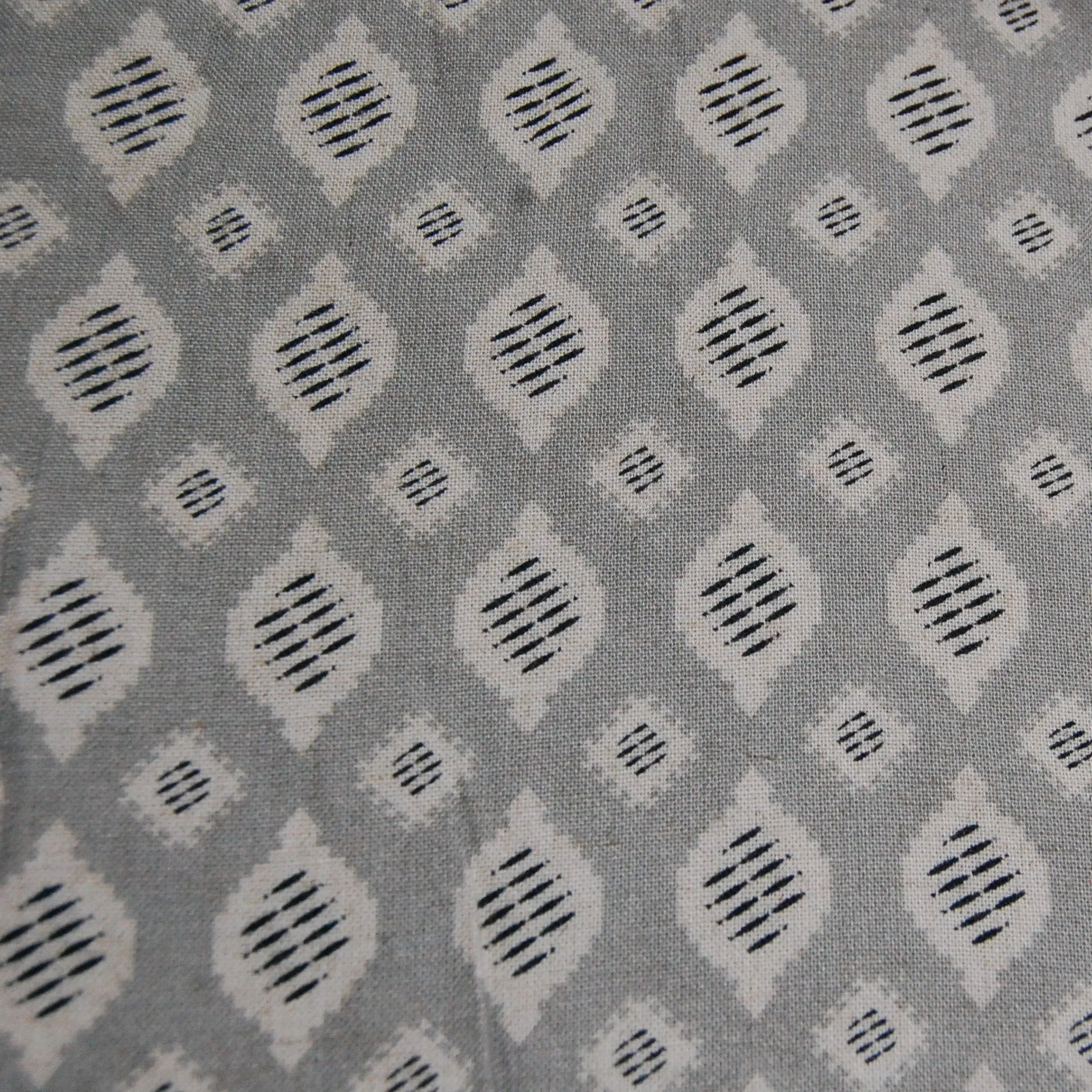 Grey Geometrical Print Cotton Linen Fabric