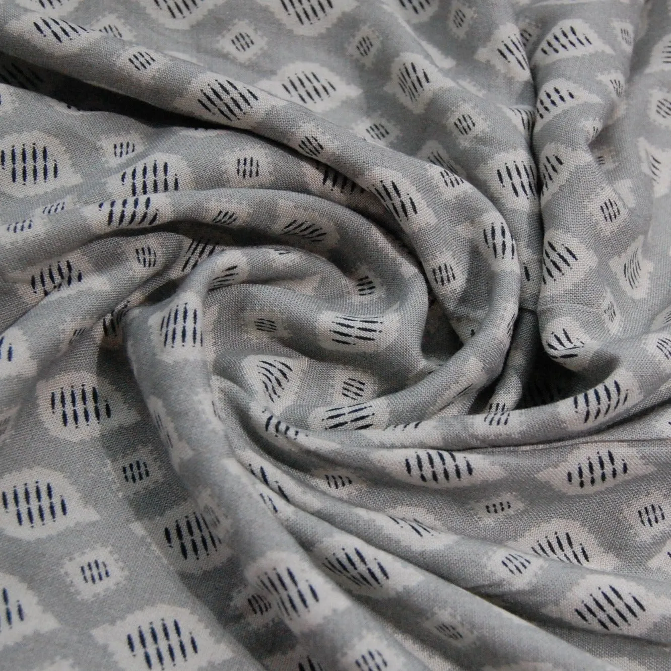 Grey Geometrical Print Cotton Linen Fabric