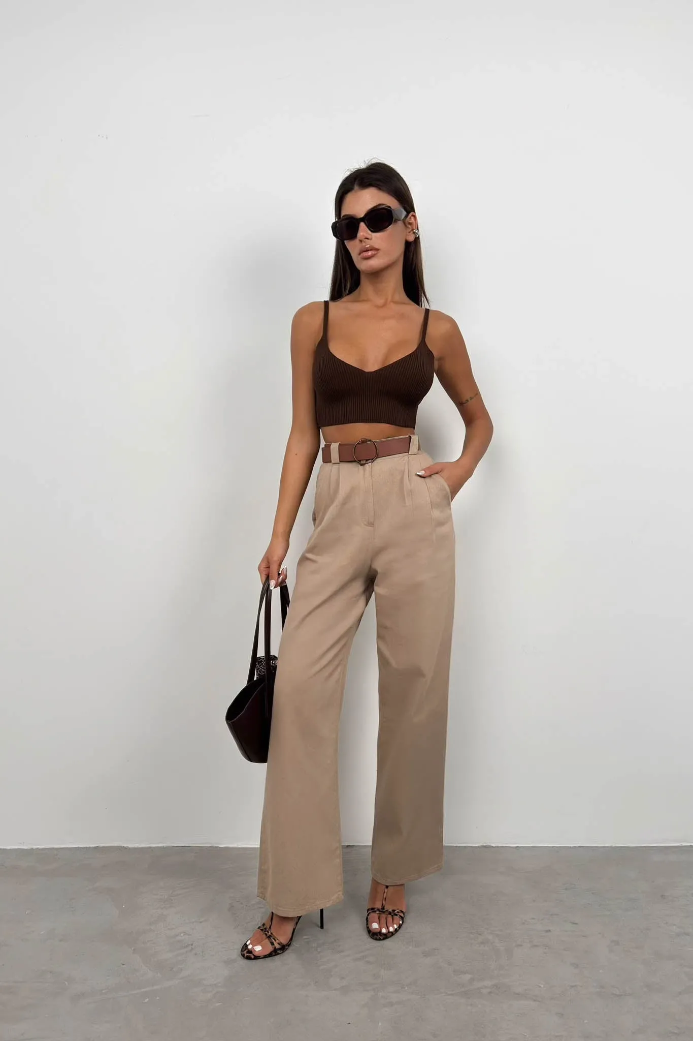 High Waist Palazzo Trousers With Belt