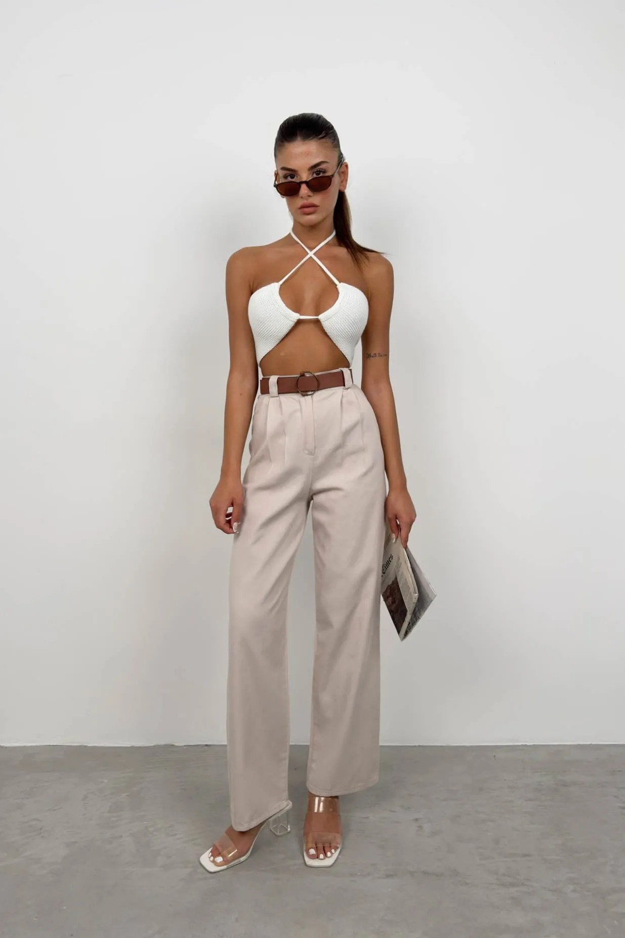 High Waist Palazzo Trousers With Belt