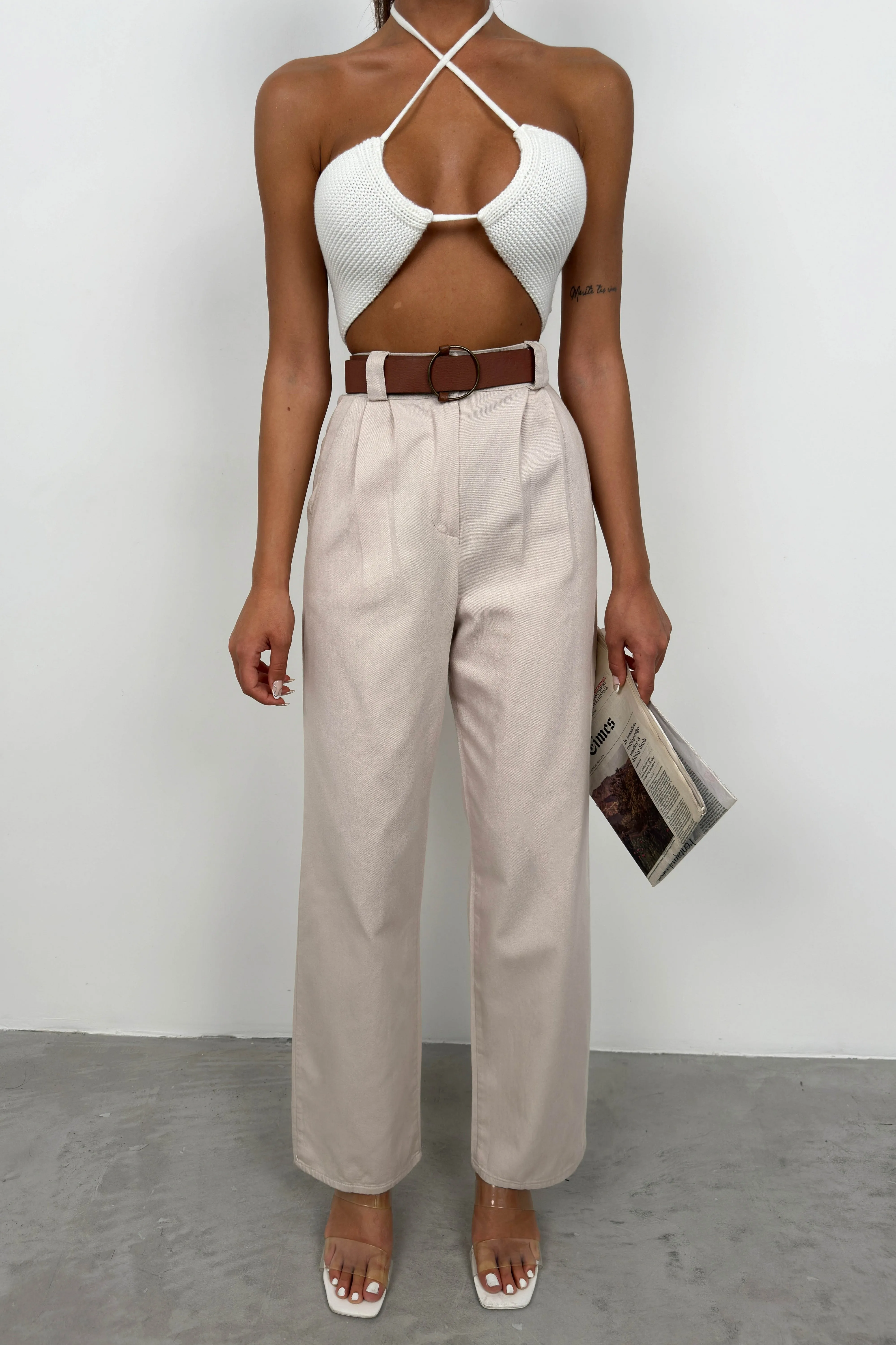 High Waist Palazzo Trousers With Belt