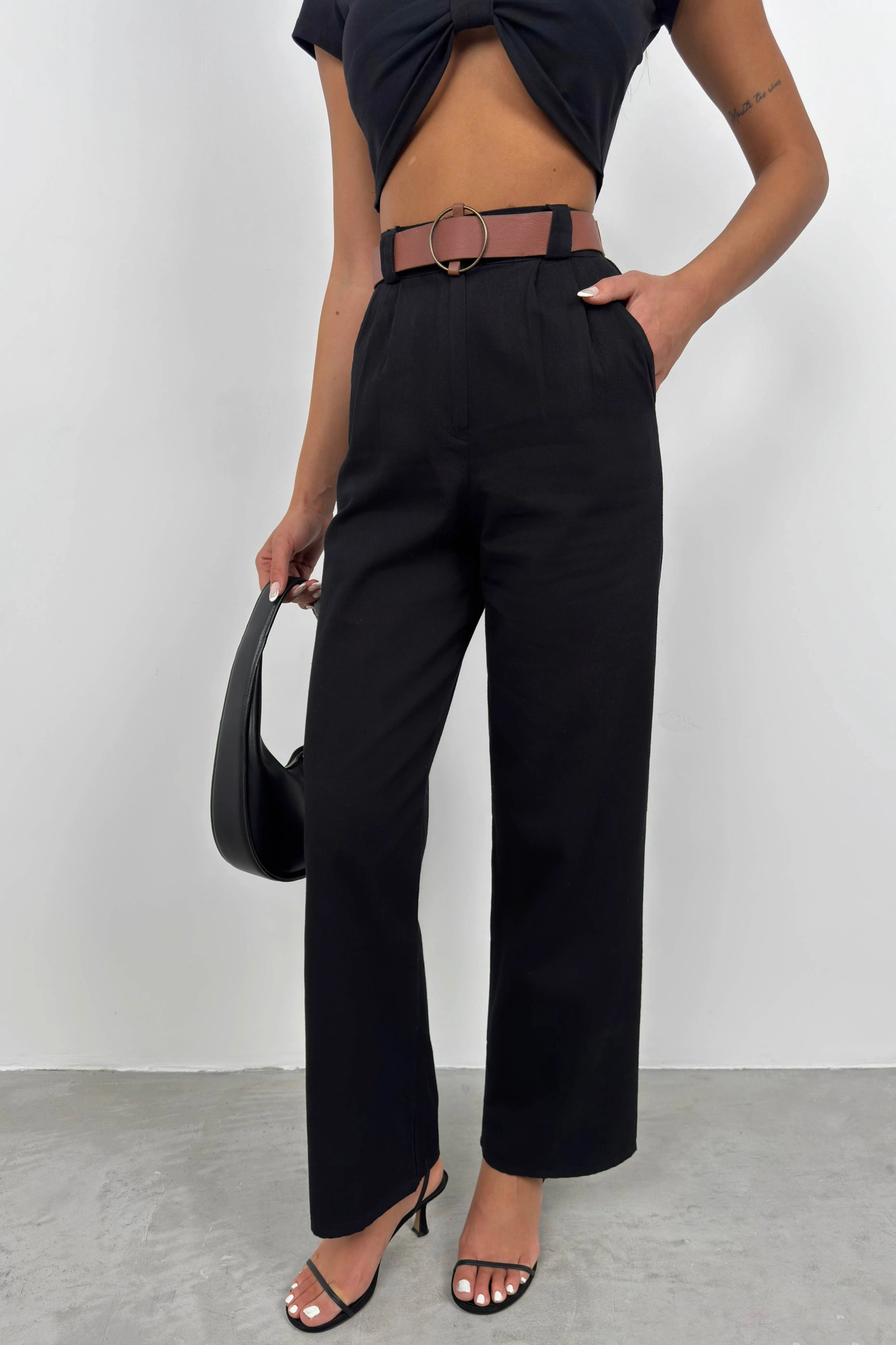 High Waist Palazzo Trousers With Belt