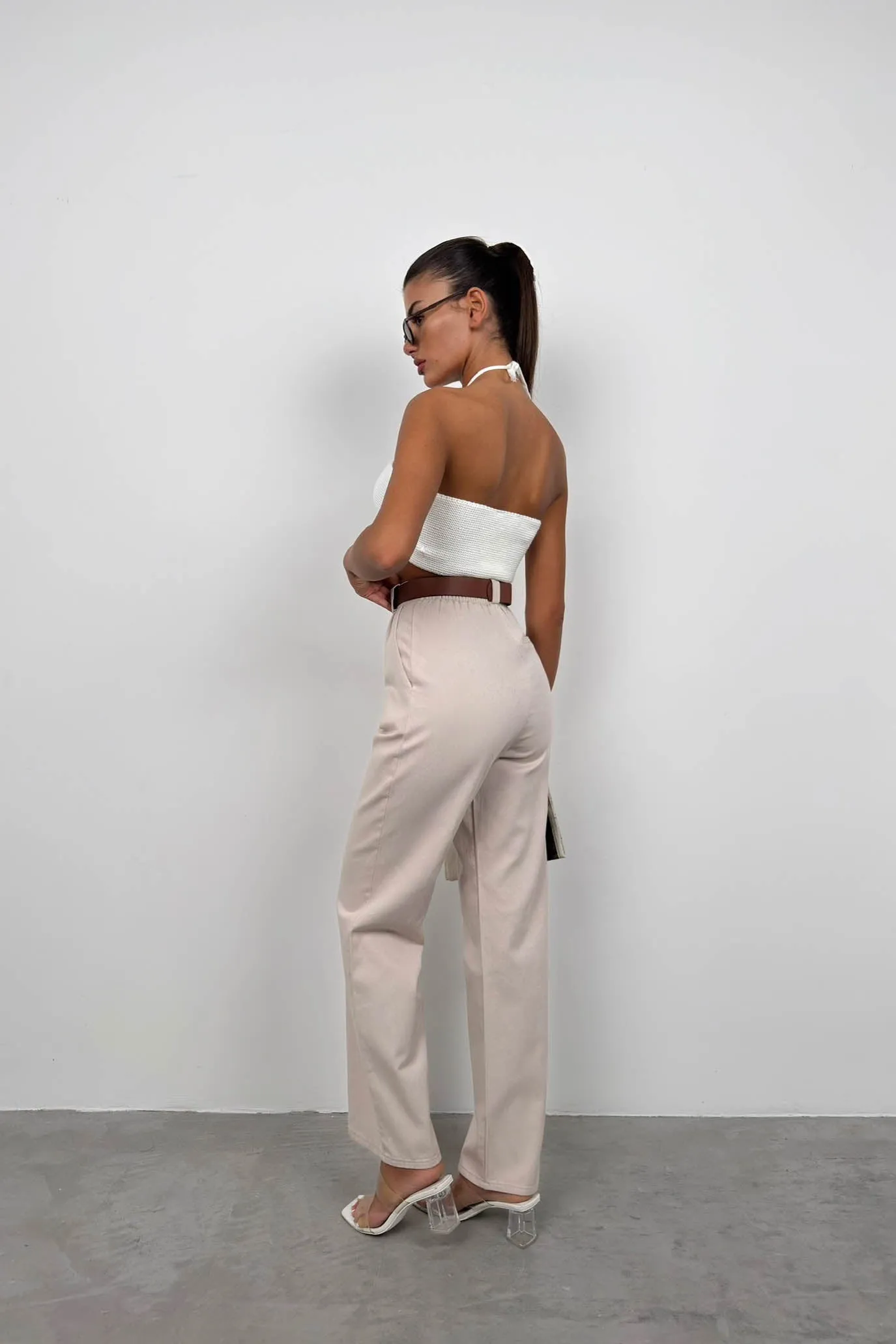 High Waist Palazzo Trousers With Belt