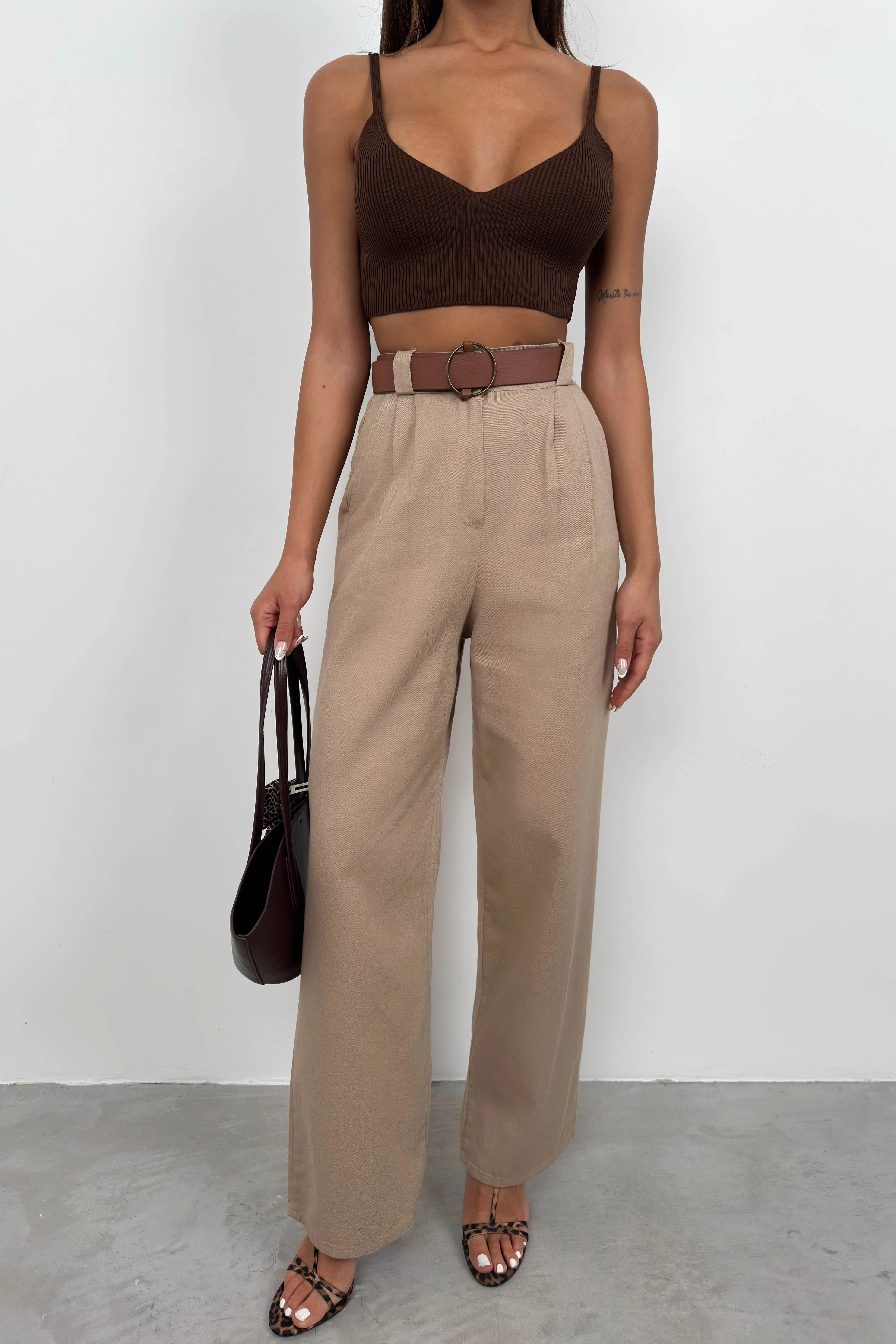 High Waist Palazzo Trousers With Belt